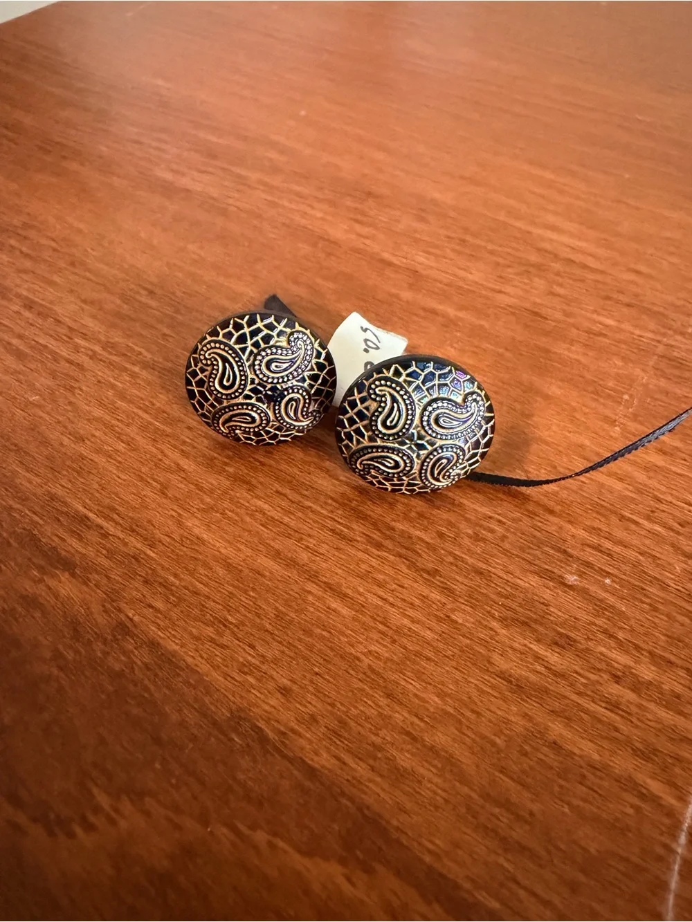Gold and Black Iridescent  Paisley Round Cuff Links